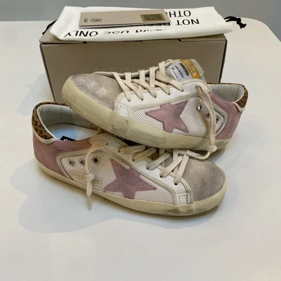 Golden Goose Superstar Sneaker Cream Antique Pink Suede/Leopard sz 37 New in Box - Picture 12 of 17
